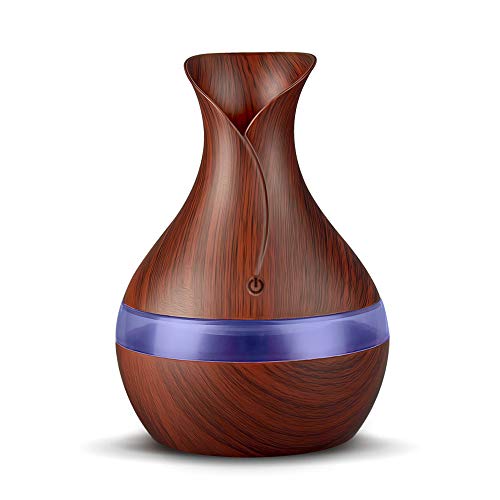 NEWKBO 300ml USB Aroma Aceite Esencial Difusor Humidificador ultrasónico con Grano de Madera eléctrico Luces LED Difusor de Aroma para el hogar (Madera Oscura)