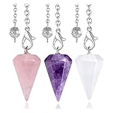 Xiannvxi 3 Pcs Crystal Pendulum Amethyst Rose Quartz Clear Quartz Pendulums For Divination Dowsing Pendulum Crystals Gemstones Cone Pendant Reiki Witchcraft Wicca Supplies