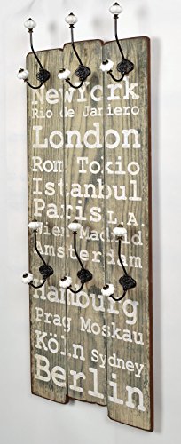 Wandgarderobe Flurgarderobe „London“ Hakenleiste Holz 100 x 40 cm im Shabby Vintage Landhaus Stil - 6