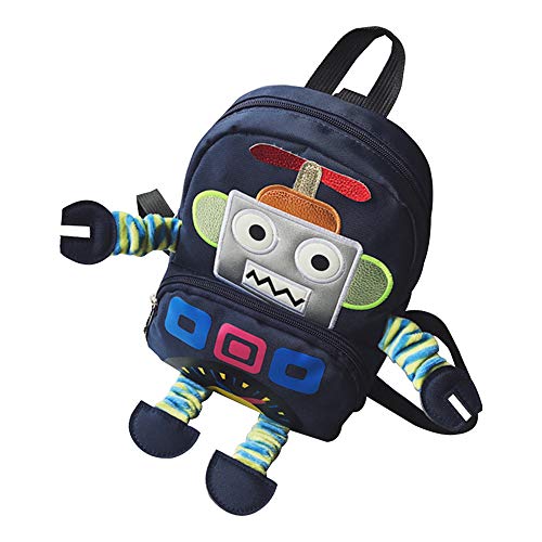 TXVSO Cute Robot Mochila para niños Mochila Kinder de Dibujos Animados para niños pequeños, Tela de Oxford con Correa de rienda, Azul Marino