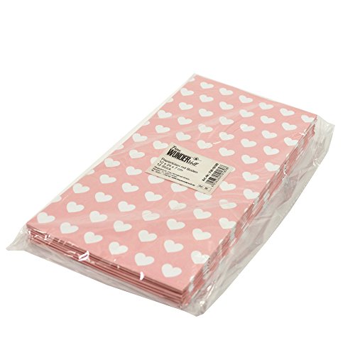60 Frau Wundervoll Papiertüten (Vorteilsmenge) mit Boden rosa, weiße Herzen, 100 Gramm Papier / Blockbodenbeutel aus Papier / Gastgeschenk Hochzeit - 3