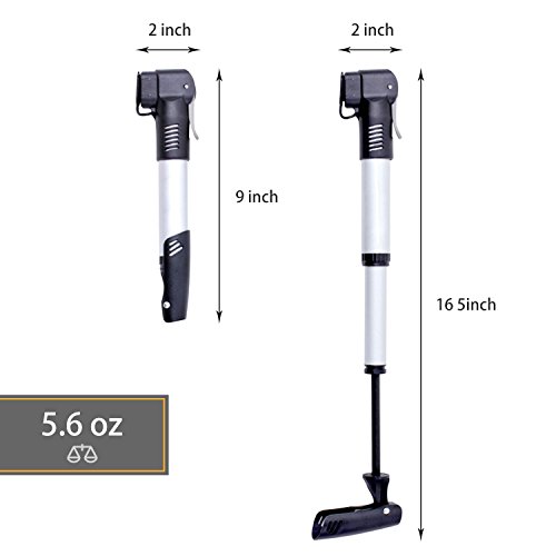 Mini Fahrrad Luftpumpe Anleitung bei DigHealth, 120PSI Teleskopische, Aus Aluminium,Für Presta und Schrader Luftventile, mit Glueless Puncture Repair Kit und Reifenheber, umrahmen Berg und Bälle Nadel - 9