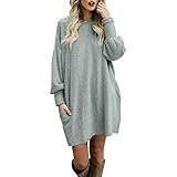 iHENGH Vorweihnachtliche Karnevalsaktion Damen Winter Warm Bequem Pullover Mantel Lässig Mode Frauen Solide Oansatz Tasche Lange Langarm Lässige Lose Jacke Coat(Grau,M)