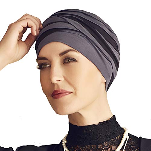 Turbante Shanti con bambú negro y azul para mujeres con alopecia
