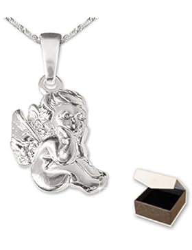 CLEVER SCHMUCK-SET Silberner Anhänger Babyengel 12 mm sitzend glänzend mit Kette Singapur 45 cm STERLING SILBER...