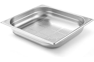 ‎HENDI HENDI Gastronormbehälter, Temperaturbeständig von -40° bis 300°C, Heissluftöfen-Kühl- und Tiefkühlschränken-Chafing Dishes-Bain Marie, Stapelbar, perforiert, 5L, GN 2/3, 354x325x(H)65mm, Edelstahl