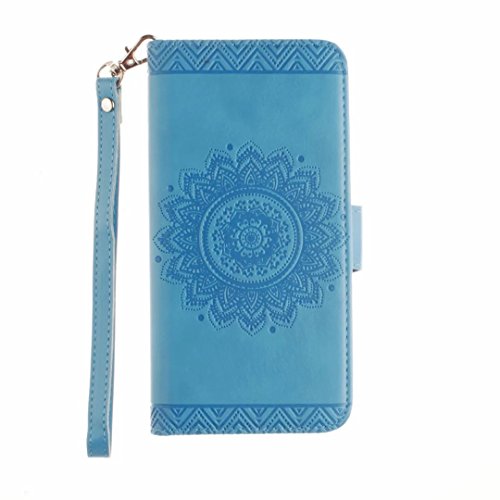 MUTOUREN Portemonnaie Handyhülle für iPhone 7 plus 5.5 Zoll PU Lader Brieftasche Klapphülle Bookstyle Wallet Flip Case mit Standfunktion Kartenfach Fall-Abdeckung Ultradünne Kratzfeste Stoßdämpfende Telefonkasten Geprägtes Muster indische Mandala Blau + Metall Stylus Stift - 3
