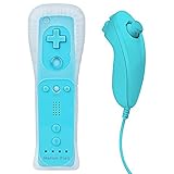  Wii Motion Plus Controller SL10 2-in-1 Wii Fernbedienung und Nunchuck Controller Wii Controller + Silikonhülle + Handschlaufe für Nintendo Wii, Blau