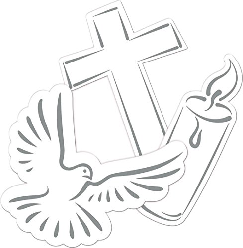 24-teiliges Tisch-Deko-Set * WEISSE TAUBE + KREUZ + KERZE * für Konfirmation, Kommunion oder christliches Fest // XXL Konfetti Trauerfeier Weihnachten Ostern Advent Dekoration Deko Motto - 2