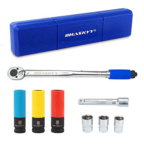 Set Drehmomentschlüssel I 1/2" Drehmoment-Schlüssel I 3tlg Schlagschrauber Nüsse Set - Schoneinsätze 17 19 21