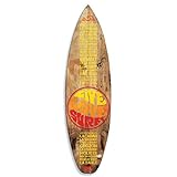 Vertikale Décoration Murale Planche de Surf Vintage Effet Bois Live Love Surf Spots Jaune 150 x 40 cm