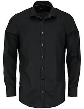 VENTI Slim Fit Hemd Langarm New Kent Kragen Popeline schwarz