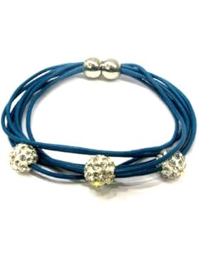 Styleziel Tolles Lederarmband Blau mit funkelnden Kristall Kugeln und Magnetverschluss 1838
