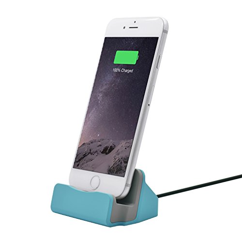 Original iProtect® Premium Dockingstation Ladestation mit integrierten USB Datenkabel Ladekabel und Netzteil Adapter für Apple iPhone 5 5s 5c 6 6Plus 6s, iPod Touch 5G 6, iPod Nano 7G in blau - 5