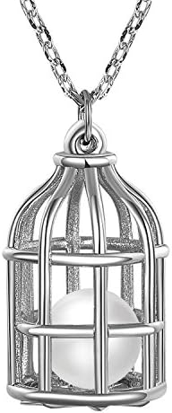 Fancilla Silver Jewellery White Gold Plated Necklace for Women with Pearl Locked in Bird Cage Pendant, 18 inch