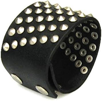 Wide leather studded bracelet, 60 cone studs, 6-row
