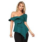 iHENGH Damen Top Bluse Lässig Mode T-Shirt Frühling Sommer Bequem Blusen Frauen Sommer reizvolle Schulter Kurzarmbluse Sleeveless Crop Tops Shirt(Grün, S)