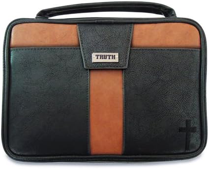 Bible Cover - Xl - 8 In X 11 X 2 - Black/brown Leather Look - Truth