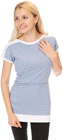 GoFuture Damen Umstandsshirt Stillshirt 3in1 AHOJ GF2365XD in Blau mit weiÃŸen Herzen plus WeiÃŸ