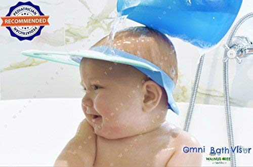 Walnut Tree Infant Love Baby Essential Shower Cap Hat | Baby Bath Head Cap Visor for Washing Hair - USA Pediatricians Recommended Shower Protection [11 MONTHS OLD+ RECOMMENDED] (Sky Blue)