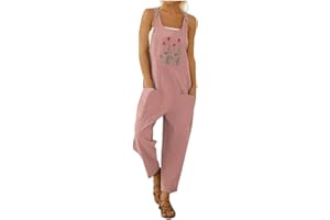 Onsoyours Femme Salopette Combinaison Ample Sans Manches Jambes Larges Jumpsuit Style Bohème Casual Playsuit Vintage Lin Imprimé Floral Été Overalls Rompers avec Poches