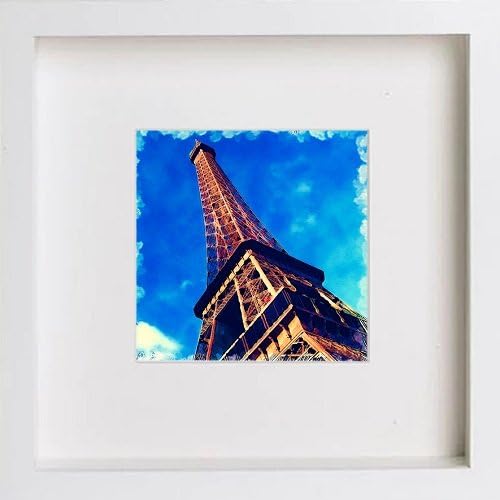 White Square Picture Frame - Home Décor - Wall Art - Hanging Photo Frames - Print of Paris Collection the Eiffel Tower with Contemporary White Frame 23x23cm 165