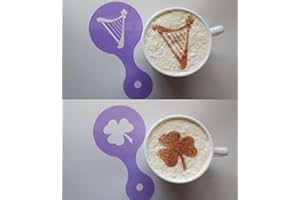 COFFEE & CAKE INSPIRATIONS UK Shamrock & harp Coffee Cup / Cappuccino Stencils Reusable Many Times Present Gift Musician Orchestra Cafe Football Euros St Patrick's Day Irish Ireland