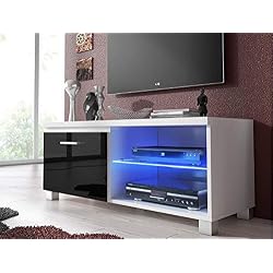 Comfort Home Innovation - Meuble de télévision LED, Salon-Salle à Manger, Blanc et Noir Laqué, Dimensions: 100 x 40 x 42 cm de Profondeur.