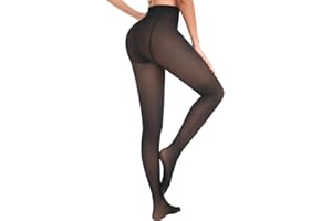 Jiuday Collant Polaire Femme Effet Transparent Collants Thermiques Chaud Hiver Collant Opaque Grande Taille Élasticité Taille Haute