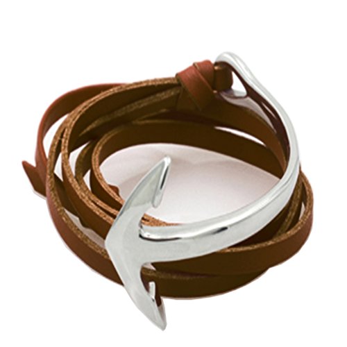 Poseidon Anchor Cow Leather Bracelet full-grain cow leather Original Design, Brown Lethe-Arc Anchor-Silver, One size