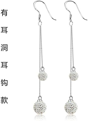 BAGEHAN White Ball Earrings Female Long Fringe Fall 99 Sterling Silver With Jewelry Clips Zircon Earrings Married,A