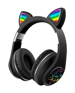 Samvardhan Cat Ear Wireless Bluetooth Unicorn Headphones with Built in Mic & FM for Kids (Black)