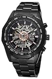 Gute Fashion X Zifferblatt Herren automatische mechanische Armbanduhr in Schwarz Stahl Skelett Leuchtzeigern