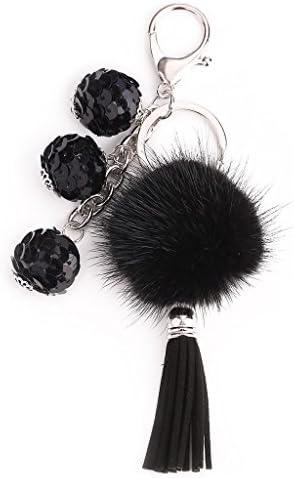 Wiffe Handbag Key Ring Faux Fur Ball Tassel Sequins PomPom Car Pendant Keychain Charm