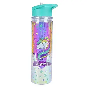 Trusmile Holographic Glitter Water Bottle Unicorn, Flamingo, Fruit 600 ml (1 pc Random Color)- Multi Color