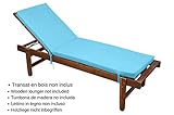 STOF Matelas Bain de Soleil déhoussable, Azur, 55x180cm, 100% Microfibre, Attache à Clips, Transat Non-Inclus