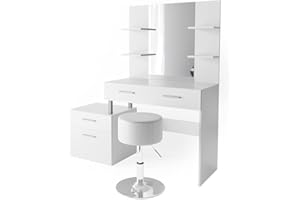 Vicco tavolo da toeletta Maria, Bianco, 132 cm con sgabello