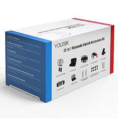 Younik Kit d'Accessoires 22 en 1 pour Nintendo Switch - Younik Étui de Transport/Volant/Raquette/Support/Etui à Cartes de Jeu/Poignée pour Console Nintendo Switch
