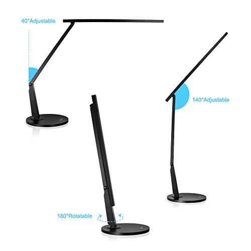 Schreibtischlampe Led TaoTronics 15W Schreibtischleuchte led Tageslichtlampe Augenschutz 4 Helligkeitsstufen Lampenarm einstellbar mit USB-Anschluss zum Aufladen von Smartphones und Tablets, Schwarz - 2