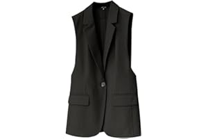 GUOCU Gilet Lungo Senza Maniche Donna Gilet Smanicato Scollo a V Sottile Gilet Allentato con Un Bottone Blazer senza Maniche Gilet da Abito da Lavoro Elegante Casual Panciotto Gilet Giacca Capispalla