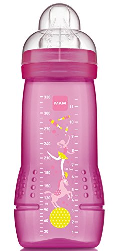 MAM Baby Bottle with Fast Flow Teat (330 ml, 1 pack, Pink)