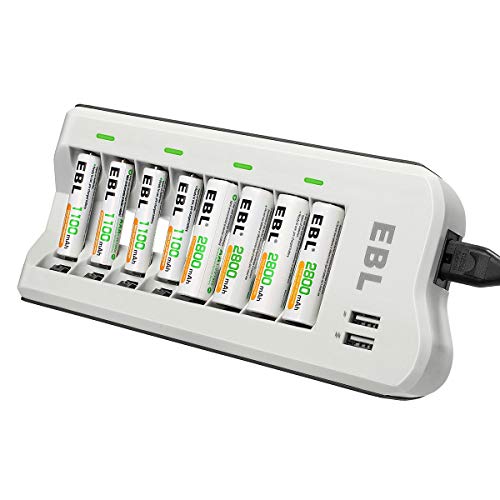 EBL Chargeur de Piles 8 Slots avec 2 USB Ports + 4 Piles AA 2800mAh + 4 Piles AAA 1100mAh pour Accus EBL Chargeur de Piles 8 Slots avec 2 USB Ports + 4 Piles AA 2800mAh + 4 Piles AAA 1100mAh pour Accus