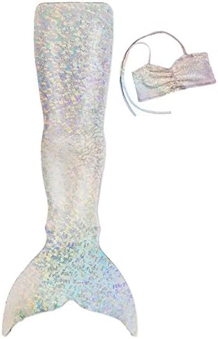 UraMermaid Royal Selection Swimmable Mermaid Tail &amp; Mermaid Top (10-11, Markle's Silver Sparkle Bikini Bra Top)