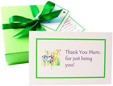 'Mother's Mottos': 52 quotes all about Mums and Motherhood - one for every week of the year! A special handmade and personalized gift set to show Mum just how much you care. Includes five little luxury chocolate balls for her to enjoy and a little poem. The cards have a fresh green border with floral motif and they are presented in a white swirl gift box tied with an emerald green satin ribbon. A lovely gift for Mum’s birthday, Mother’s Day, Christmas or just to say ‘Mum You’re the Best’!