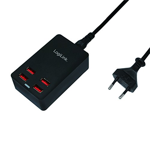 LogiLink PA0138 Fast Charge USB Multiport Ladegerät/Ladestation, 4-Port, 5V/22W mit eingebautem Intelligent-IC schwarz