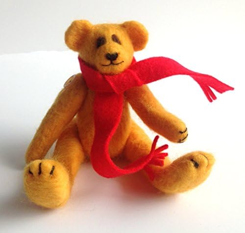 Needle Felted Teddy Bear with Red Scarf Full Moving Limbs