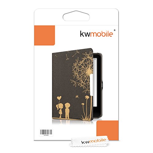 kwmobile Hülle für Tolino Vision 1 / 2 / 3 / 4 HD – Flipcover Case eReader Schutzhülle – Bookstyle Klapphülle Pusteblume Love Design Gold Schwarz - 7