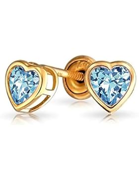 Bling Jewelry 14 K simulierten Blauer Topas CZ Herzen Baby Schrauben Bolzen