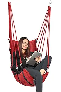 Garden Hammock Swing for Adult & Kids Hammock Hanging Jhula Indoor & Outdoor for Home | Hanging Chair for Balcony, with 150 Kgs Weight Capacity | Hammocks, Swing Chairs & Accessories (Red)