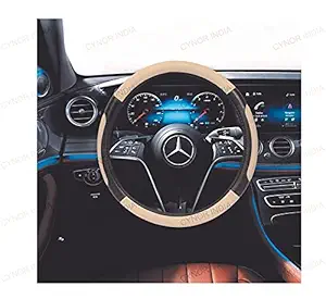 CARIZO Car Steering Wheel Cover | Microfiber Leather | Breathable, Anti Slip | Odourless | Patch Series | Coffee Brown & Beige for Honda Amaze (Type-III) 2018-2021